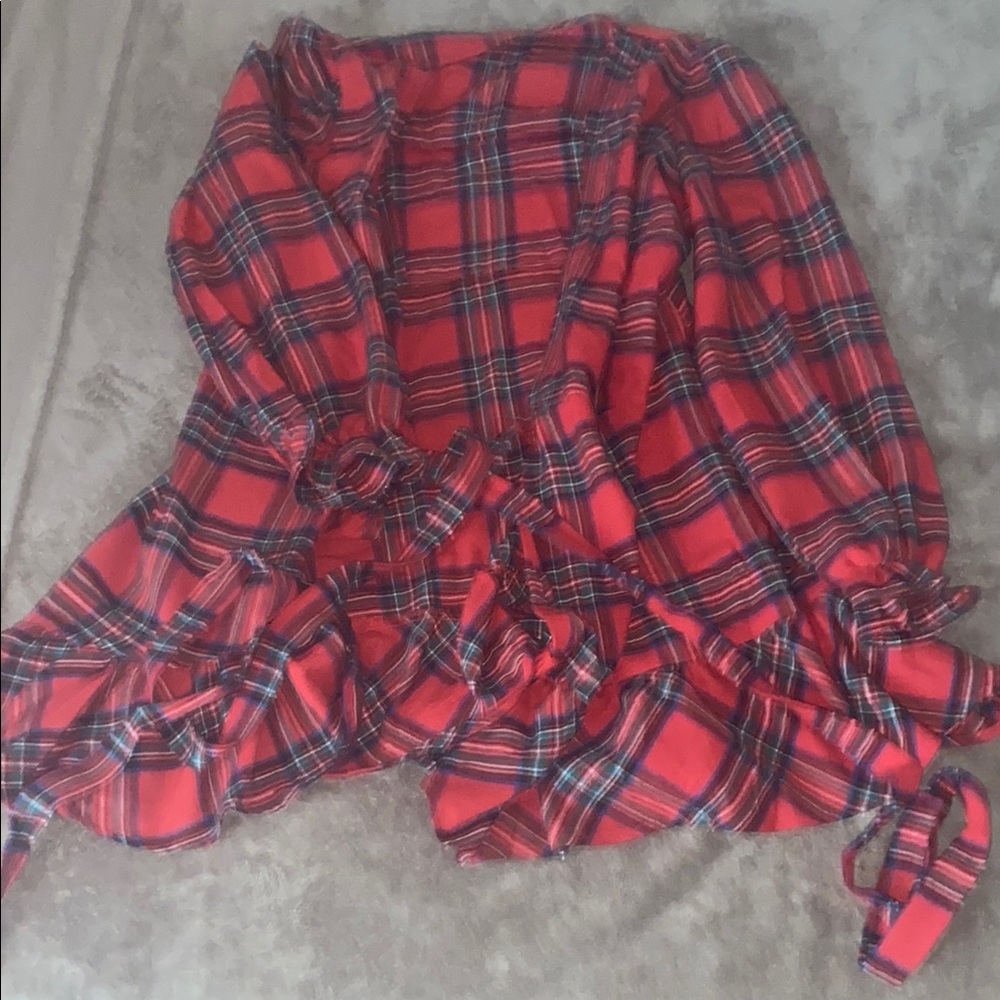 Red Plaid Ruffle Blouse